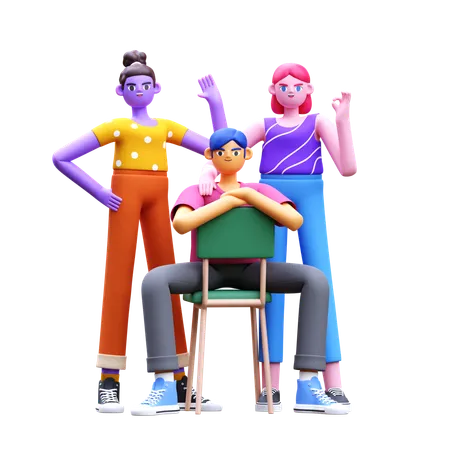 Team Waving Hand  3D Illustration