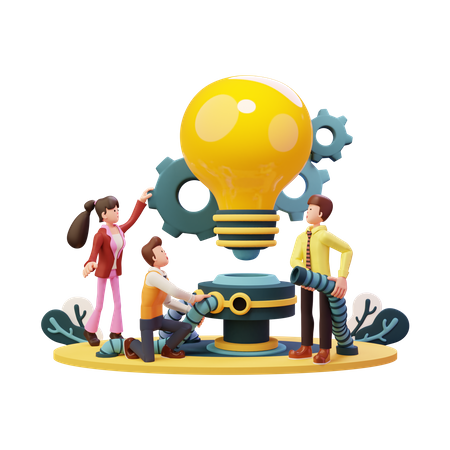 Teamwork to build bulb lamp  3D Illustration