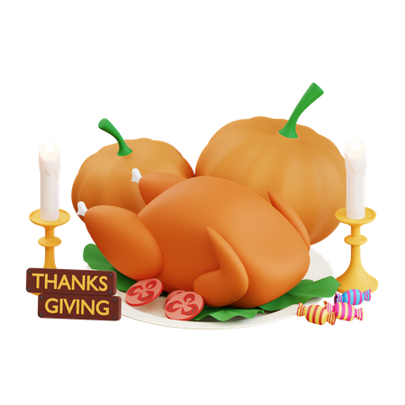 Thanksgiving-Kürbis und Truthahn  3D Icon