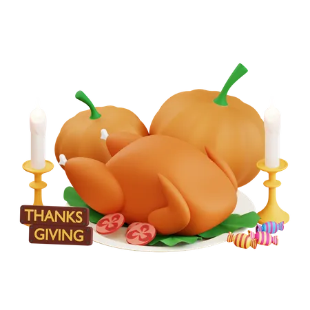 Thanksgiving-Kürbis und Truthahn  3D Icon