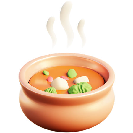 Tigela estilizada de sopa com aroma fumegante  3D Icon