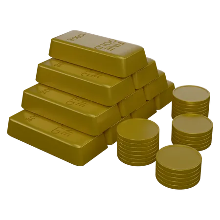 Tijolos e moedas de ouro  3D Icon