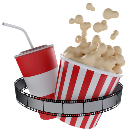 Tira de filme e comida de cinema  3D Illustration