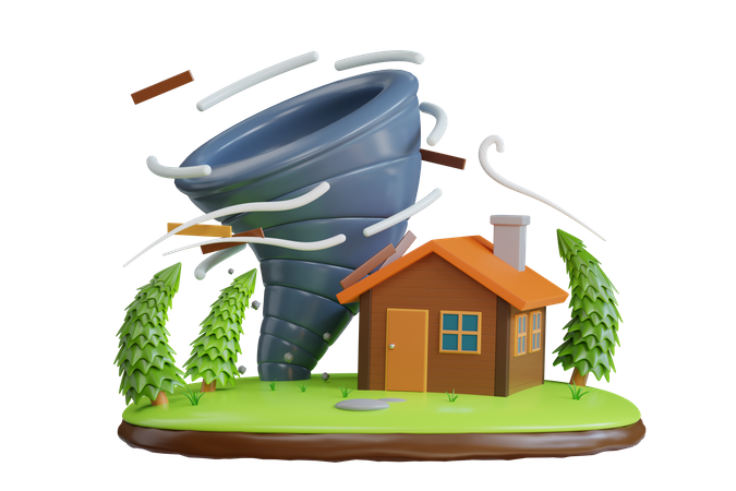 Tornado destroys house  3D Illustration