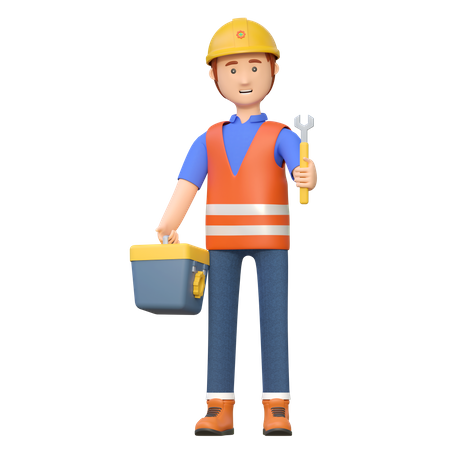 Trabajador de la construcción llevando una llave  3D Illustration