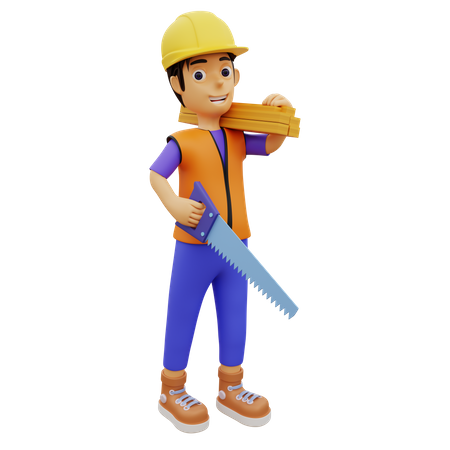 Trabajador de la construcción masculino sosteniendo  3D Illustration