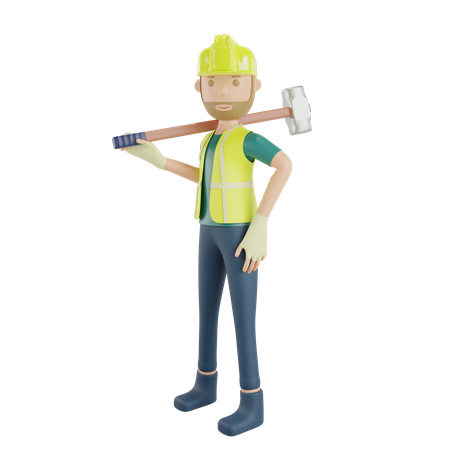 Trabajador de la construcción llevando un martillo  3D Illustration