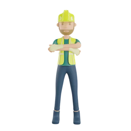 Gesto de pose de trabajador de la construcción  3D Illustration