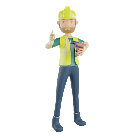 Trabajador de la construcción con máquina perforadora  3D Illustration