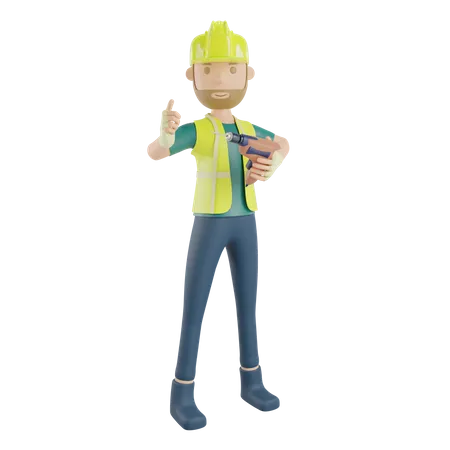 Trabajador de la construcción con máquina perforadora  3D Illustration