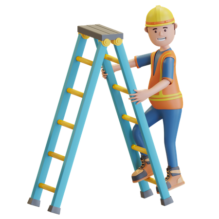 Trabajador de la construcción subiendo escaleras  3D Illustration