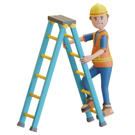 Trabajador de la construcción subiendo escaleras  3D Illustration