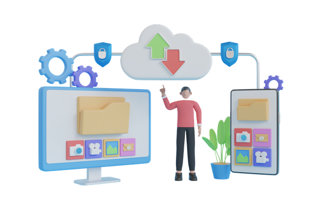 Transferencia de documentos digitales en la nube  3D Illustration