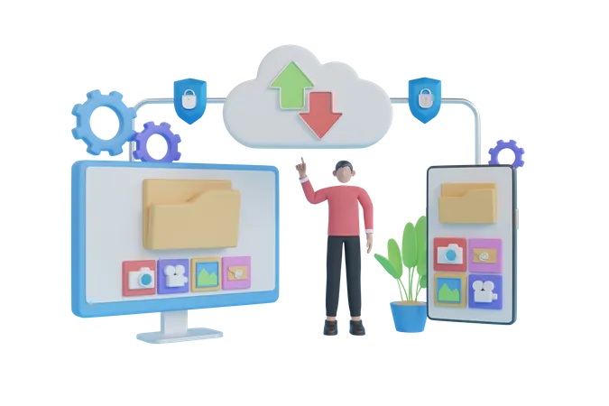 Transferencia de documentos digitales en la nube  3D Illustration