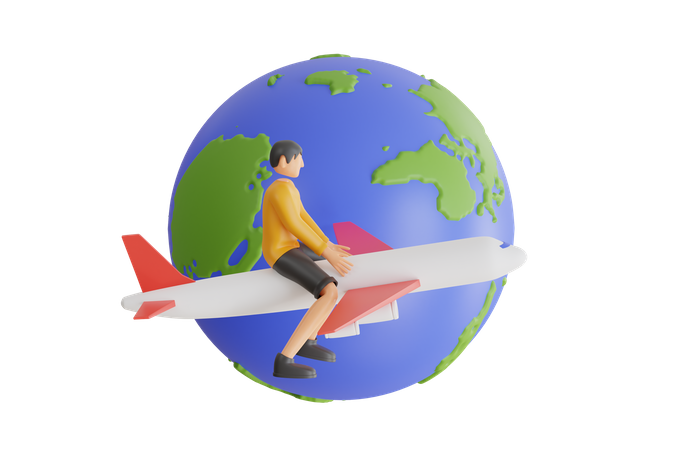 Travel around the world by plane  3D Illustration