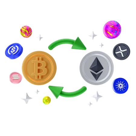 Troca de bitcoin para ethereum  3D Illustration