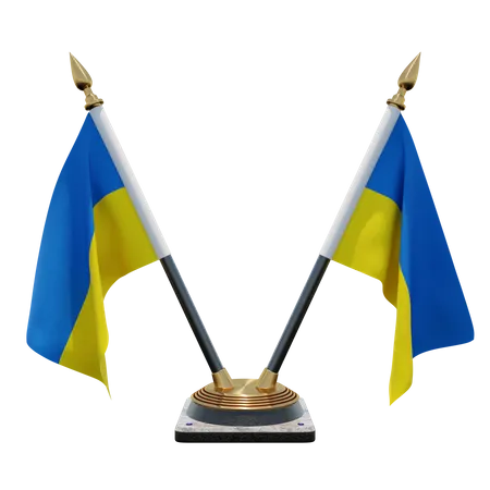 Ukraine Double Desk Flag Stand  3D Flag