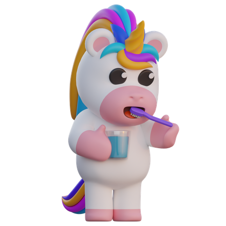 Unicorn Brushing Teeth  3D Illustration