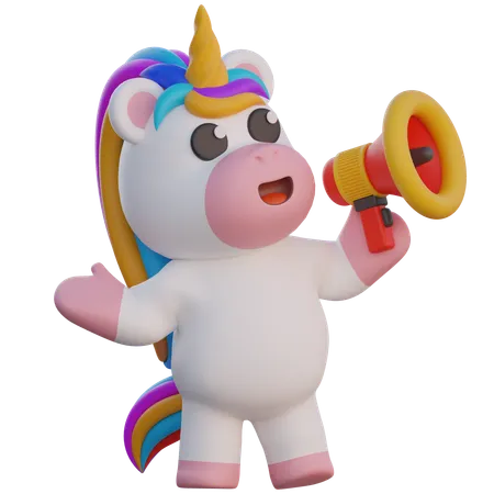 Unicorn Do Promotion With Megaphone  3D Illustration