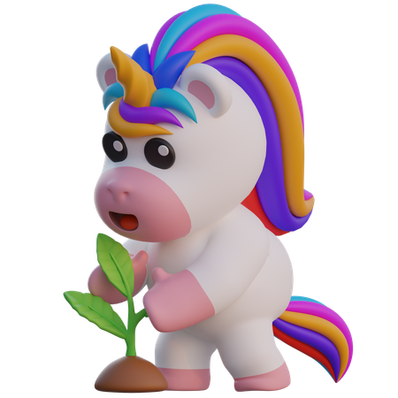 Unicorn Grow Plants  3D Illustration