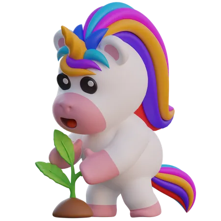 Unicorn Grow Plants  3D Illustration