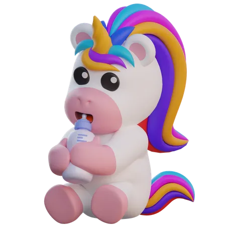 Unicornio bebiendo leche con chupete  3D Illustration