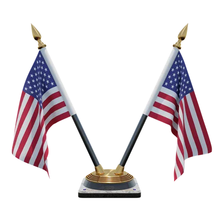 United States Double Desk Flag Stand  3D Flag