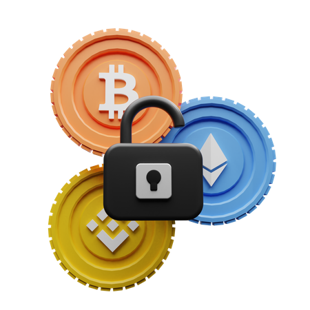 Unlocked Crypto Coins  3D Illustration