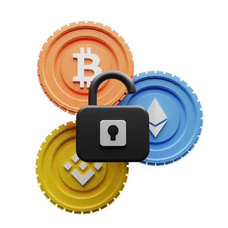 Unlocked Crypto Coins  3D Illustration