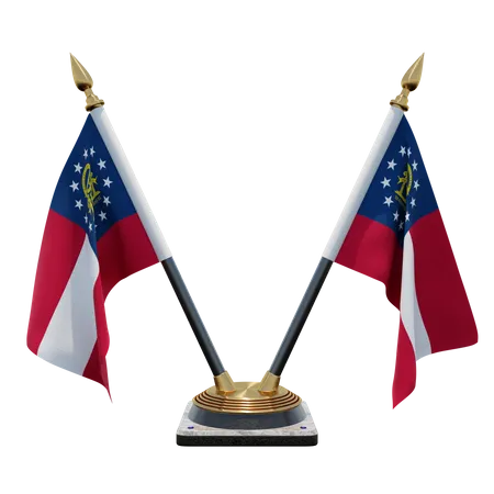 US Georgia Double Desk Flag Stand  3D Flag