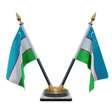 Uzbekistan Double Desk Flag Stand  3D Flag