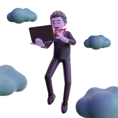 Vampire Holding Laptop  3D Illustration