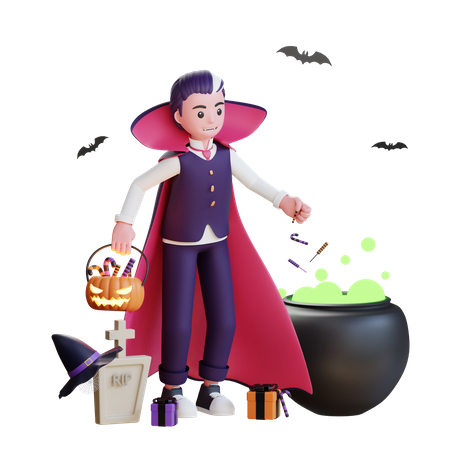 Vampire making potion  3D Illustration