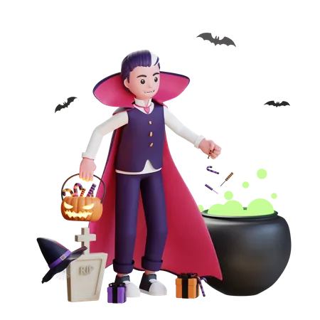 Vampire making potion  3D Illustration