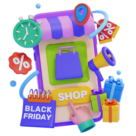 Compras móviles del viernes negro  3D Illustration