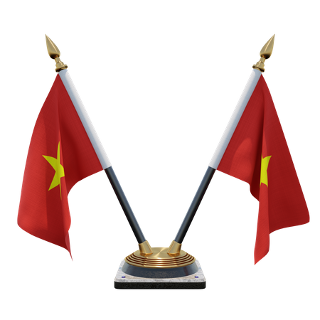 Vietnam Double Desk Flag Stand  3D Flag