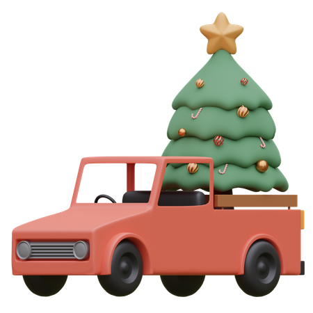 Vintage truck and christmas tree  3D Icon