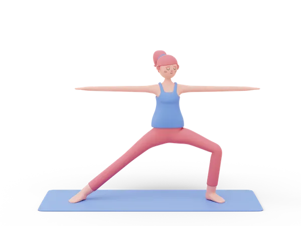 Warrior two Yoga Pose  3D Illustration