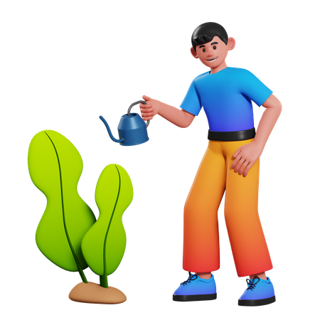 Watering Plants Boy  3D Illustration