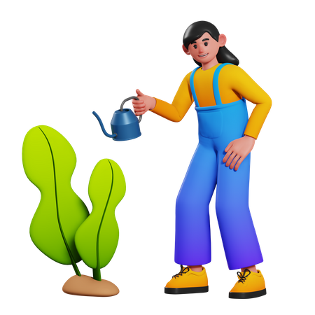 Watering Plants Girl  3D Illustration