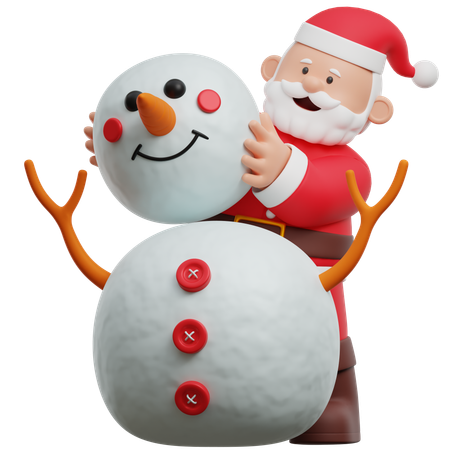 Weihnachtsmann baut einen Schneemann  3D Illustration