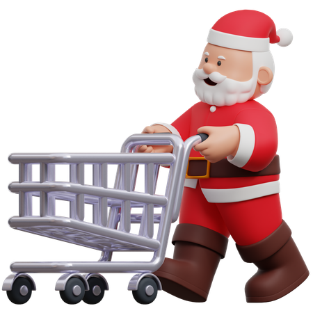 Weihnachtsmann schiebt Einkaufswagen  3D Illustration