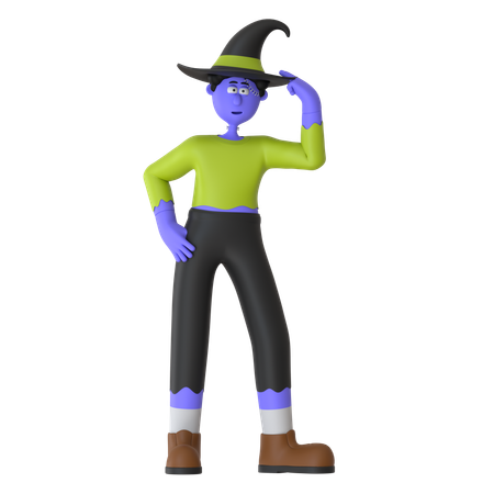 Witch Man Wearing Witch Hat  3D Illustration