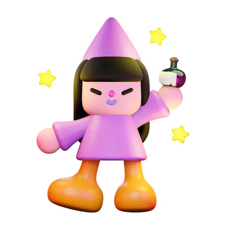 Witch With Star Holding A Potion  3D Illustration