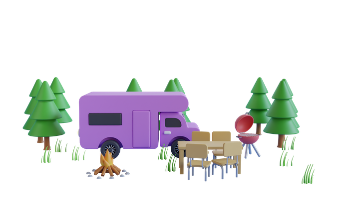 Wohnmobilstellplatz  3D Illustration