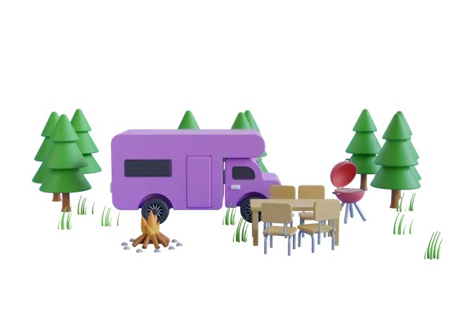 Wohnmobilstellplatz  3D Illustration