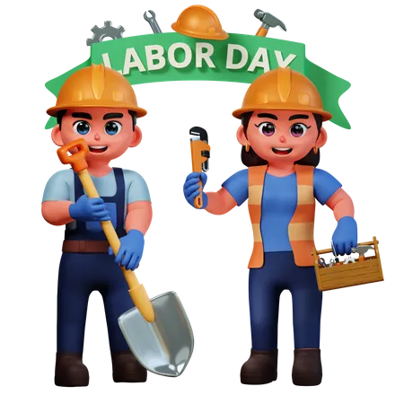 Woman and man celebrating labor day  3D Illustration