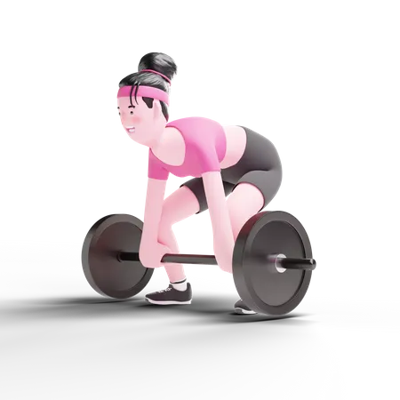 Woman Barbell Lifting  3D Illustration