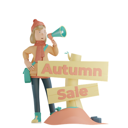 Woman doing Autumn Sale Announcement  3D Illustration