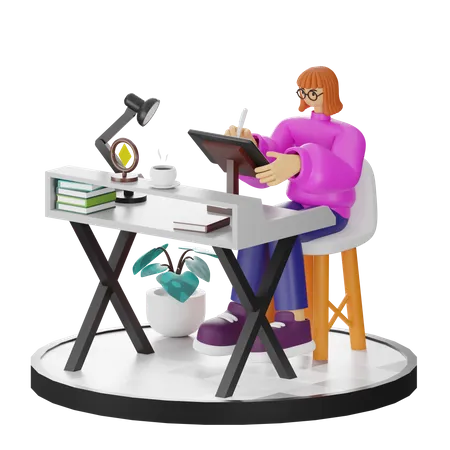 Woman Doing Creative Seeking  3D Illustration